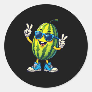Cool Watermelon Cartoon Summer Fun Peace Sign Char Classic Round Sticker