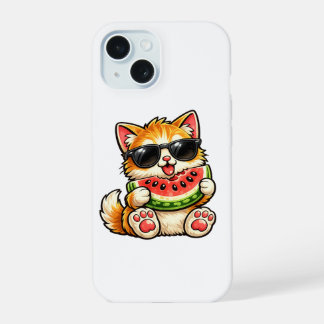 Cool Watermelon Cat iPhone 15 Case