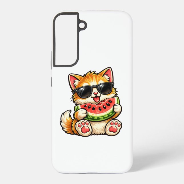 Cool Watermelon Cat Samsung Galaxy S22+ Case (Back)
