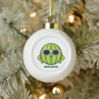 Cool Watermelon Sunglasses Cartoon Graphic Ceramic Ball Christmas Ornament