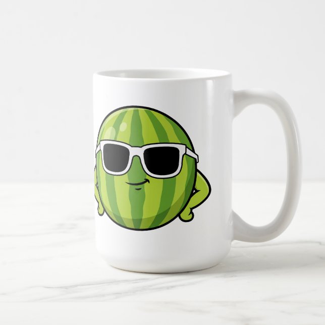 Cool Watermelon Sunglasses Cartoon Graphic Coffee Mug (Right)