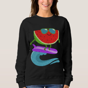 Cool Watermelon Surf Board Funny Summer Fruit Vint Sweatshirt