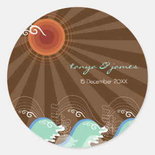 Cool Waves and Brown Sun Gift / Favour / TQ Sticke Classic Round Sticker