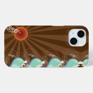 Cool Waves Tropical Summer Sun Brown Stripes Beach iPhone 15 Case