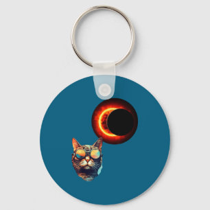 Cool Wearing Cat Sunglasses Watching Solar Eclipse Key Ring