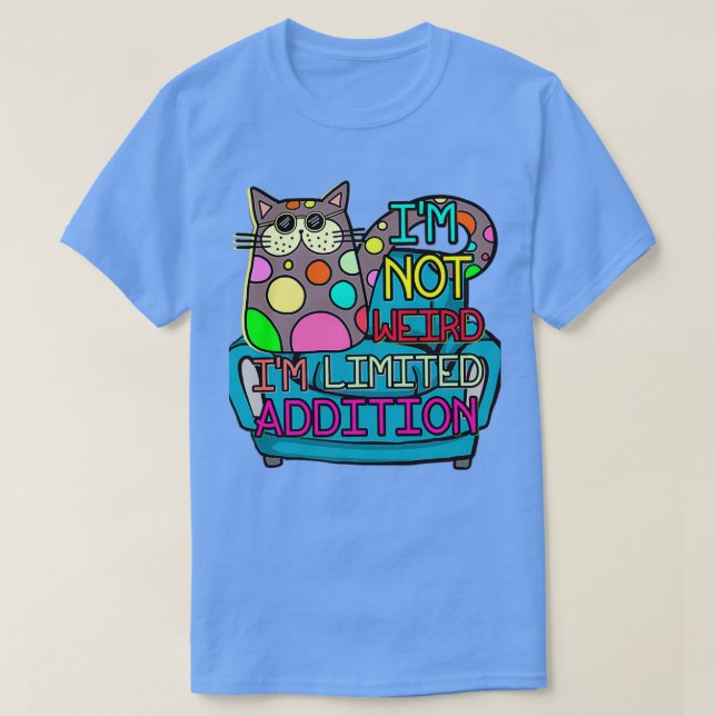 Cool Weird Colourful Polka Dot Hippie Cat On Couch T-Shirt (Design Front)