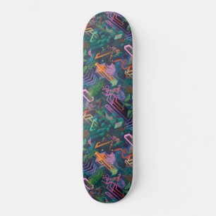 Cool Weird Surreal Lines Shapes Jungle Pattern Skateboard