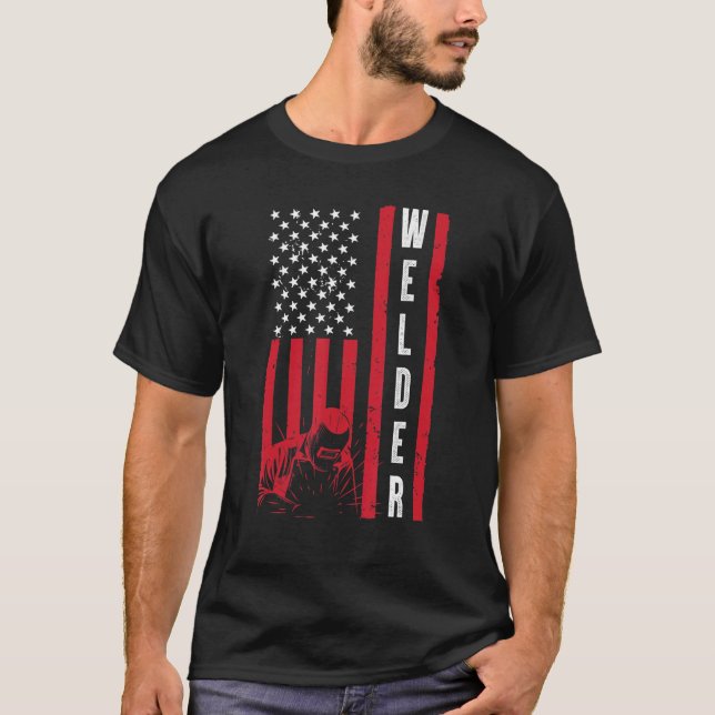 Cool Welding Us Flag For Men Women Welder Welding T-Shirt (Front)