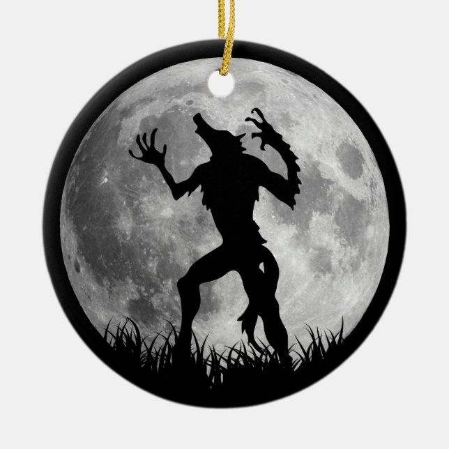 Cool Werewolf Full Moon Transformation Ceramic Tree Decoration (Front)