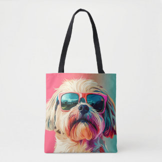 Cool West Highland White Terrier dog with sunglass Tote Bag