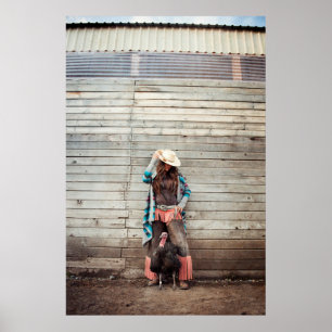 Cool Western Cowgirl With A Turkey Photography Poster
