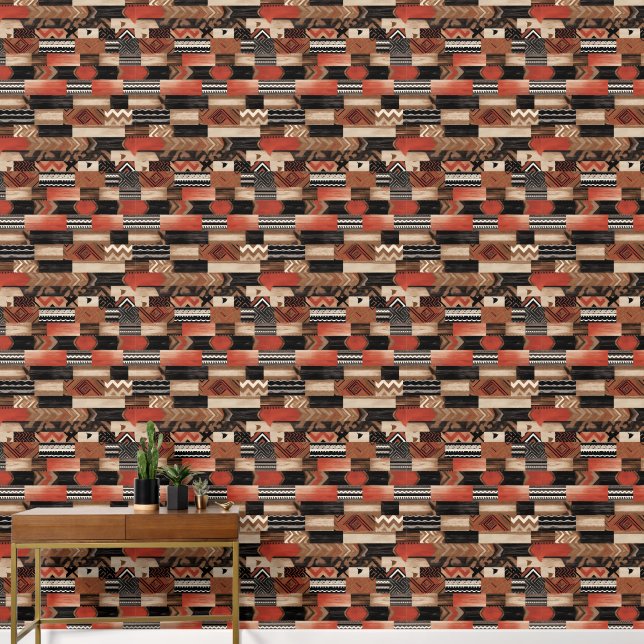 Cool Western faux wood tiled pattern  Wallpaper (Hallway)