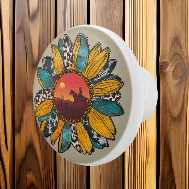 cool Western sunflower cowboy Ceramic Knob (Creator Uploaded)