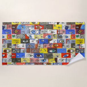 Cool Whimsical Crazy and Unique Eyeballs Drawing Beach Towel