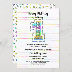 Cool Whimsical Fun 1st Birthday Party Invitation