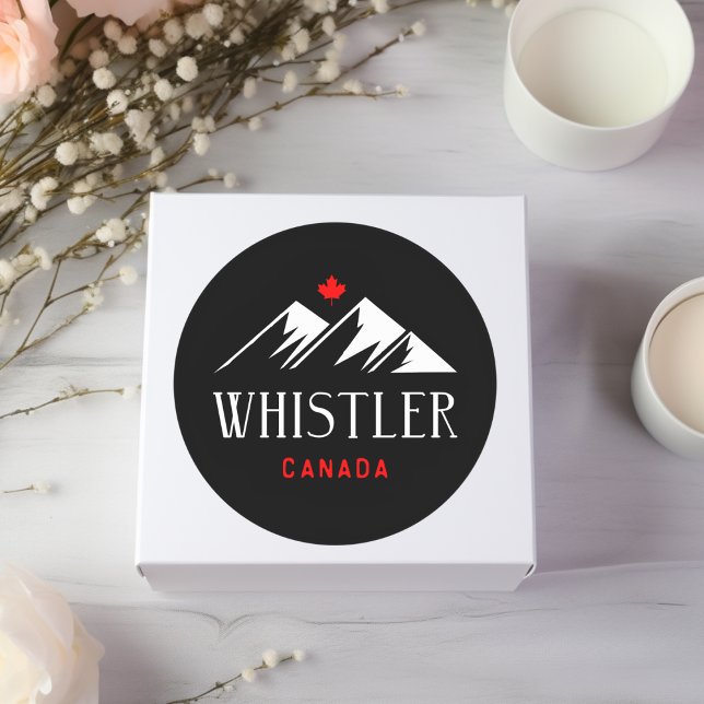 Cool Whistler Canada Mountains Maple Leaf Dark Classic Round Sticker (Creator Uploaded)