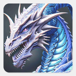 Cool White and Blue Dragon Ai Art Square Sticker