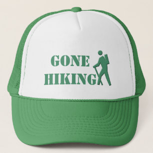 cool white and green gone hiking sports hat. trucker hat