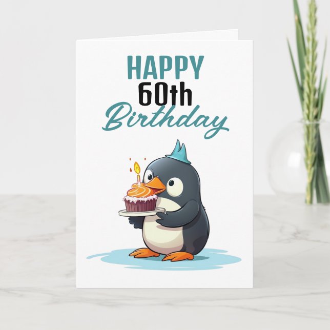 Cool White & Black Penguin Husband 60th Birthday Card (Front)