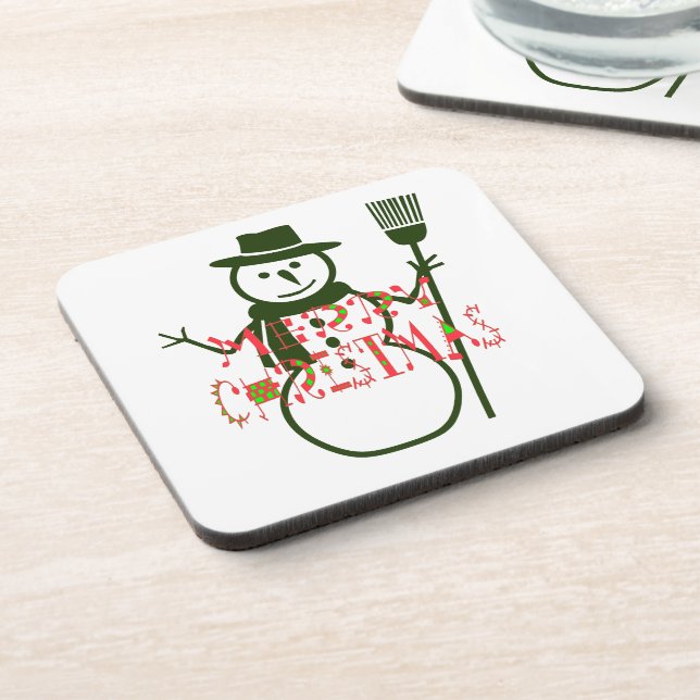 Cool White Christmas Green Snowman  Coaster (Left Side)