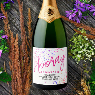 Cool White Confetti Graduate Party Sparkling Wine Label