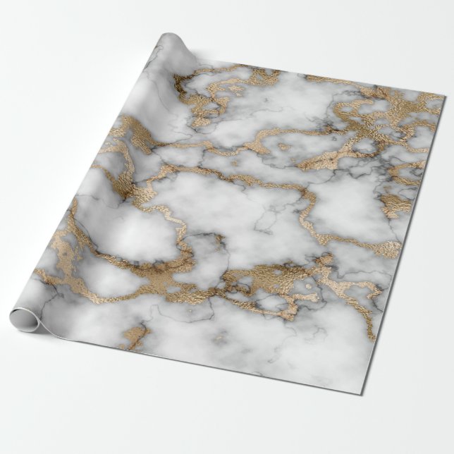 Cool White Gold Marble Texture  Wrapping Paper (Unrolled)