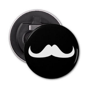Cool White Handlebar moustache on Black Bottle Opener