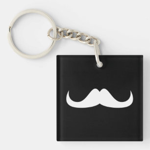 Cool White Handlebar moustache on Black Key Ring