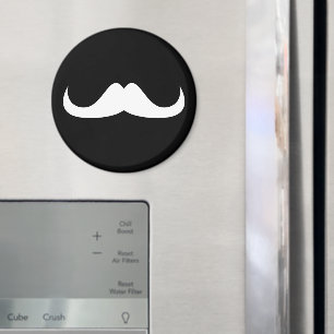 Cool White Handlebar moustache on Black Magnet