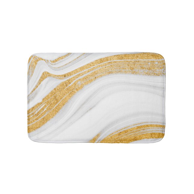 Cool White Marble Gold Glitter Bath Mat (Front)