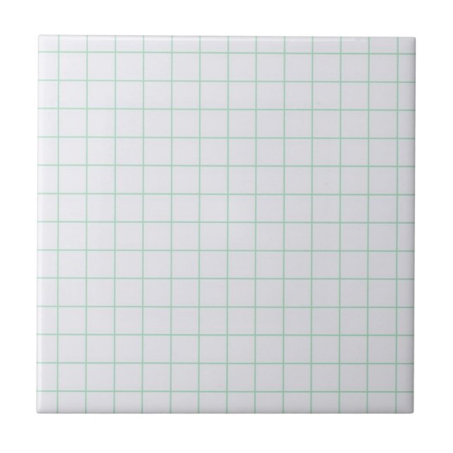 Cool White & Mint Green Chequered Retro Pattern Ceramic Tile (Front)