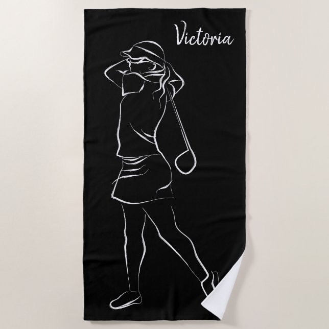  Cool White Modern Add Your Name Customised Ladies Beach Towel (Front)