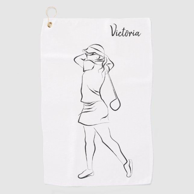  Cool White Modern Add Your Name Customised Ladies Golf Towel (Front)