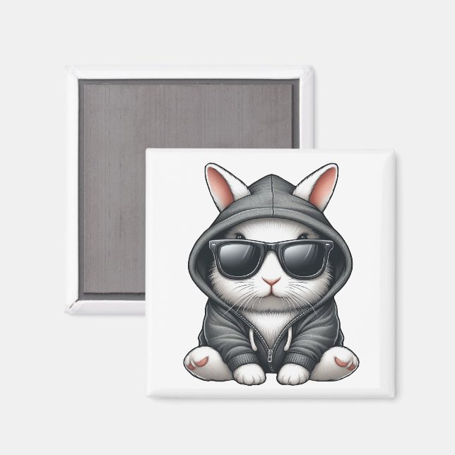 Cool White Rabbit in Hoodie and Sunglasses Magnet (Front/Back)