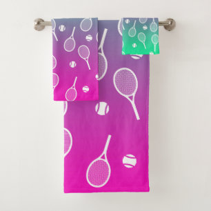 Cool White Retro Tennis Racquets Pattern Gradient  Bath Towel Set
