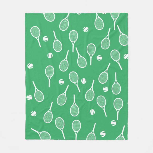 Cool White Retro Tennis Racquets Pattern Green  Fleece Blanket (Front)