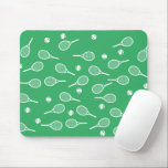 Cool White Retro Tennis Racquets Pattern Green  Mouse Pad<br><div class="desc">White and green Tennis Rackets Pattern For Him | Summer Tennis Court. Gift for tennis player, white racquet tennis match on a green background. Personalised Gift for a tennis player. Trendy tennis players home decor. Trendy modern tennis player gifts. Cool retro modern gift for your school tennis coach or school...</div>