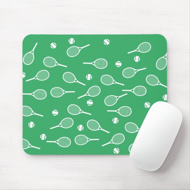 Cool White Retro Tennis Racquets Pattern Green  Mouse Pad (With Mouse)