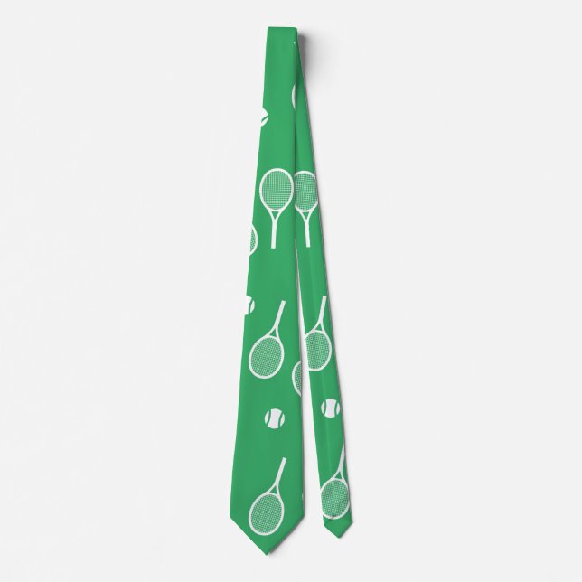 Cool White Retro Tennis Racquets Pattern Green  Tie (Front)