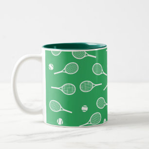 Cool White Retro Tennis Racquets Pattern Green  Two-Tone Coffee Mug