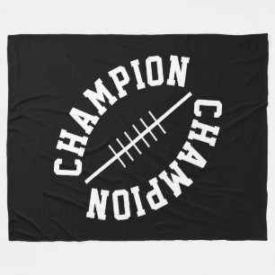 Cool White Slant CHAMPION Shape Text On Black Fleece Blanket