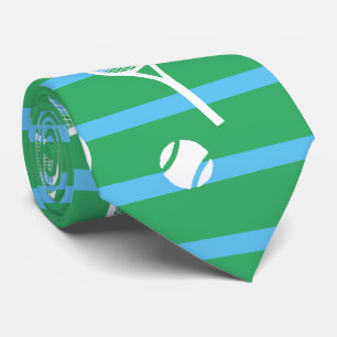 Cool White Tennis Racquets Pattern Stripes Green  Tie