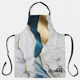 Cool White Turquoise Marble Stone Gold Apron