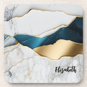Cool White Turquoise Marble Stone Gold Coaster