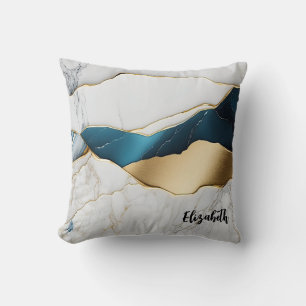 Cool White Turquoise Marble Stone Gold Cushion