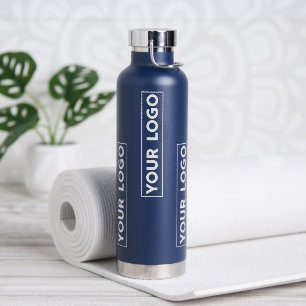 Cool Wide Logo Pattern Navy Blue Water Bottle