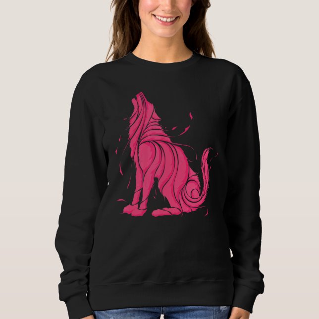 Cool Wild Pink Wolf Howling Wildlife Animals Wolve Sweatshirt (Front)