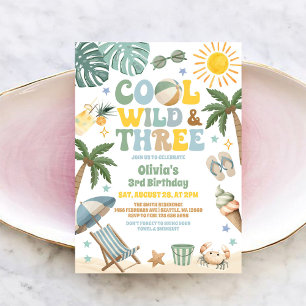 Cool Wild & Three Summer Beach 3rd Birthday  Invitation