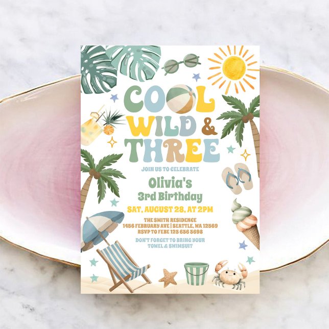 Cool Wild & Three Summer Beach 3rd Birthday  Invitation (Creator Uploaded)