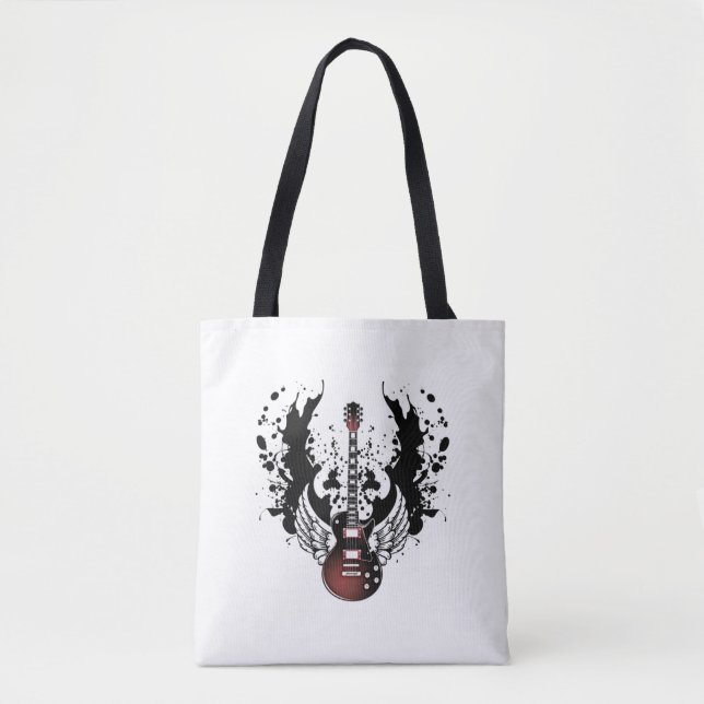 Cool Winged Guitar Rock Music Rockabilly Musician Tote Bag (Front)